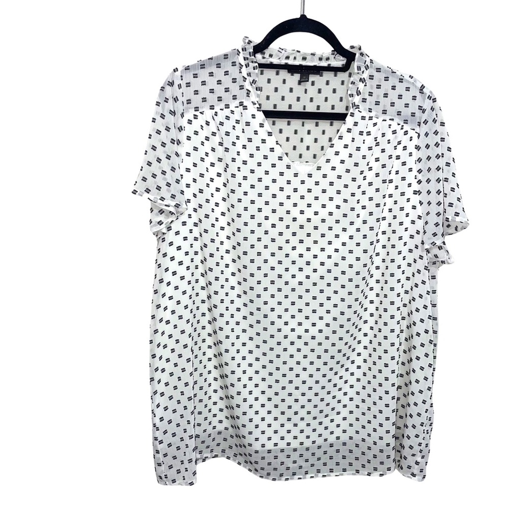 Lane Bryant V-Neck Flutter Sleeve Blouse Black/White Textured Top Sz 14